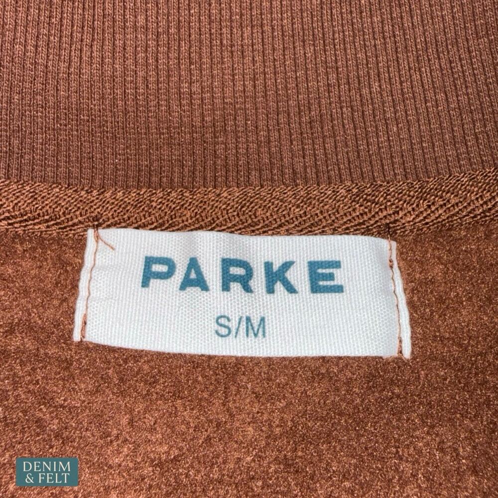 NEW Parke Varsity Mockneck Sweatshirt Brown Oversized Fleece Cozy Lounge Viral - Picture 16 of 16